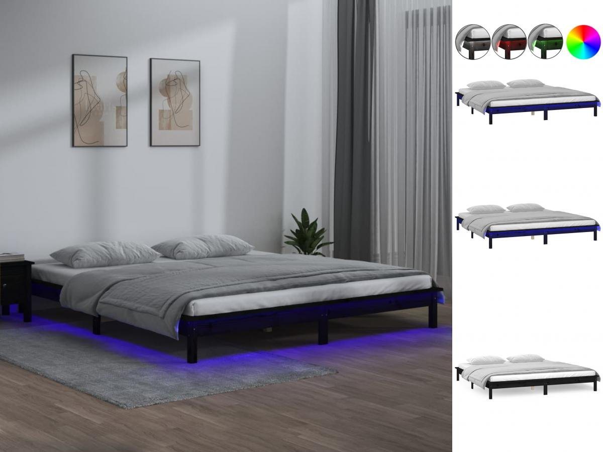 vidaXL Bettgestell Massivholzbett mit LEDs Schwarz 160x200 cm Bett Bettrahmen Bettgestell von vidaXL