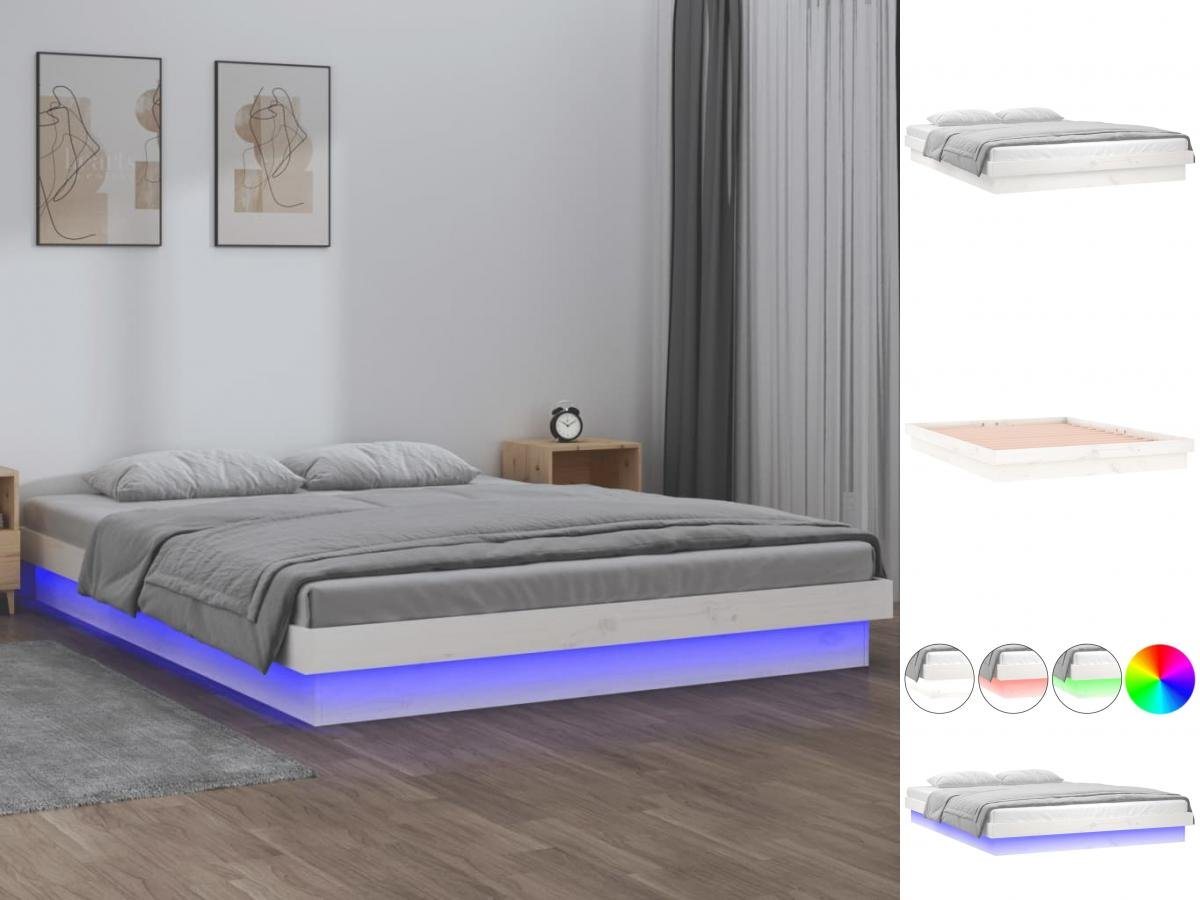 vidaXL Bettgestell Massivholzbett mit LEDs Weiß 160x200 cm Bett Bettgestell Doppelbett Be von vidaXL