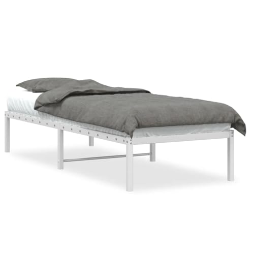 vidaXL Bettgestell, Bettrahmen mit Lattenrost, Bett Gästebett mit Stauraum, Metallbett Einzelbett Schlafzimmerbett, Weiß 75x190cm Metall von vidaXL