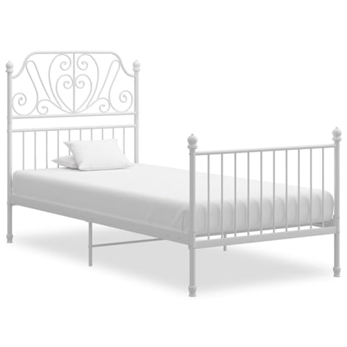 vidaXL Bettgestell Metallbett Schlafzimmer Bett Einzelbett Schlafzimmermöbel Bettrahmen Lattenrost Pulverbeschichtetes Metall Weiß 100x200cm von vidaXL