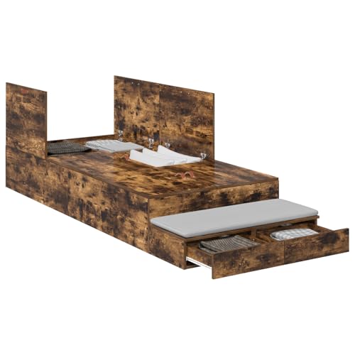 vidaXL Bettgestell Rauches Eiche 100X200 cm Holzwerkstoff mit reichlich Schubladen Modernes Design Einfache Montage Innere Schlafzimmermöbel mit Lösung Erwachsen Funktionsfähig Stylisch Platzsparend vidaXL Bettgestell Rauches Eiche 100X200 cm Holzwerkstoff mit reichlich Schubladen Modernes Design Einfache Montage Innere Schlafzimmermöbel mit Lösung Erwachsen Funktionsfähig Stylisch Platzsparend von vidaXL
