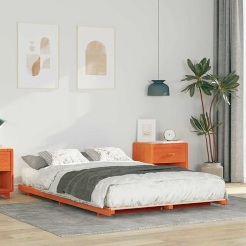 vidaXL Bettgestell aus massivem Kiefernholz in Wachsbrown, 120 x 200 cm. Moderner Japandi-Stil. Einfacher Aufbau für den Innenbereich. Niedrige Bauweise. Mattes Finish. Kein Boxspring nötig vidaXL Bettgestell aus massivem Kiefernholz in Wachsbrown, 120 x 200 cm. Moderner Japandi-Stil. Einfacher Aufbau für den Innenbereich. Niedrige Bauweise. Mattes Finish. Kein Boxspring nötig von vidaXL