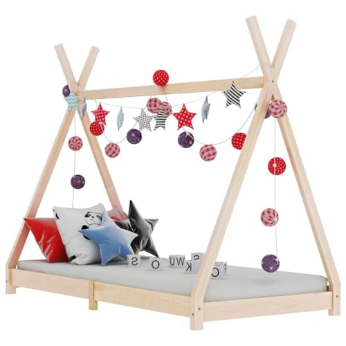 vidaXL Kiefernholz Massiv Kinderbett Hausbett Bettenhaus Spielbett Tipi Indianer Bett Kinderhaus Holzbett Bettgestell Lattenrost 70x140cm von vidaXL