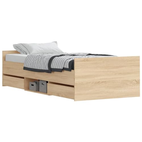 vidaXL Bettgestell, Bettrahmen mit Kopfteil Fußteil, Bett Gästebett mit viel Stauraum, Einzelbett Schlafzimmerbett, Sonoma-Eiche 100x200cm vidaXL Bettgestell, Bettrahmen mit Kopfteil Fußteil, Bett Gästebett mit viel Stauraum, Einzelbett Schlafzimmerbett, Sonoma-Eiche 100x200cm von vidaXL