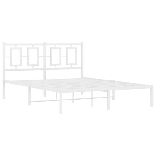 vidaXL Bettgestell mit Kopfteil, Bett mit Rückenunterstützung, Bettrahmen mit Lattenrost Metallfüßen, Gästebett Metallbett, Metall Weiß 140x200cm von vidaXL