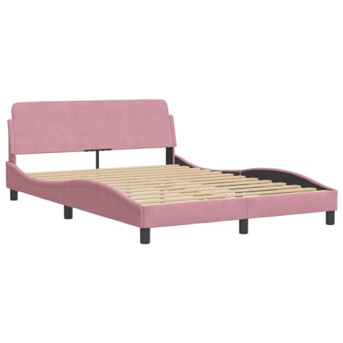 vidaXL Bettgestell mit Kopfteil, Bett mit Stützbeinen Sperrholzlatten, Bettrahmen in Wellenform, Polsterbett Schlafzimmerbett, Rosa 140x200cm Samt von vidaXL