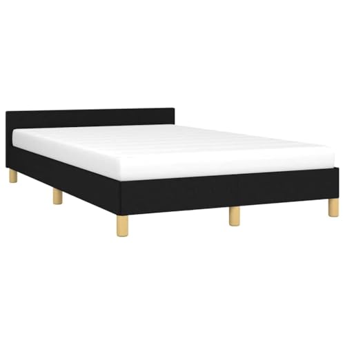 vidaXL Bettgestell mit Kopfteil, Bettrahmen mit Lattenrost, Bett Polsterbett mit Stützbeinen, Schlafzimmerbett Doppelbett, Schwarz 120x200cm Stoff von vidaXL