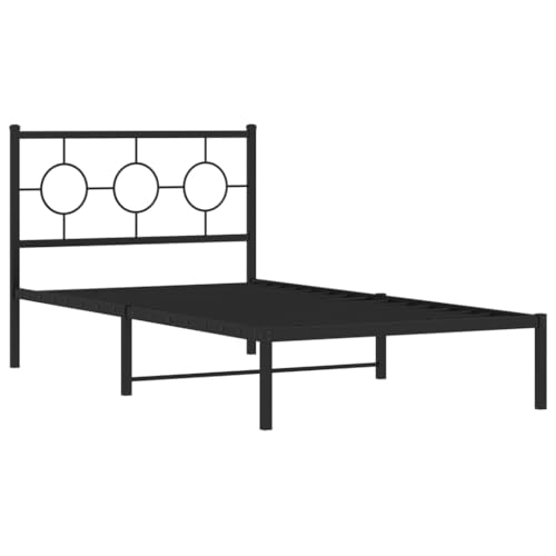 vidaXL Bettgestell mit Kopfteil, Metallbett mit Lattenrost Mittelfüßen, Einzelbett mit Stauraum, Bett, Industrieller Stil, Schwarz 100x200cm Metall von vidaXL