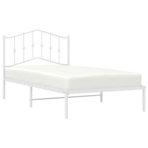 vidaXL Bettgestell, Bettrahmen mit Lattenrost Metallbeinen, Bett Gästebett mit Kopfteil, Metallbett Einzelbett Schlafzimmerbett, Weiß 100x190cm Metall von vidaXL