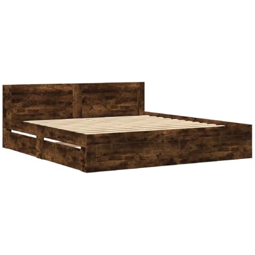 vidaXL Bettgestell, Bett mit Kopfteil, Bettrahmen mit Lattenrost, Doppelbett Schlafzimmerbett mit Stauraum, Räuchereiche 180x200cm Holzwerkstoff vidaXL Bettgestell, Bett mit Kopfteil, Bettrahmen mit Lattenrost, Doppelbett Schlafzimmerbett mit Stauraum, Räuchereiche 180x200cm Holzwerkstoff von vidaXL