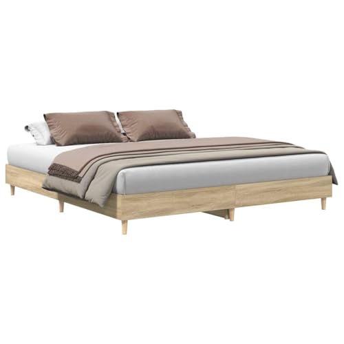 vidaXL Bettgestell ohne Matratze Sonoma-Eiche 200x200 cm Holzwerkstoff, Bettrahmen, Bett, Palettenbett, Schlafzimmermöbel, Doppelbett, Plattenbett von vidaXL