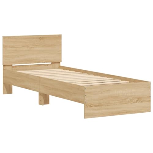 vidaXL Bettgestell, Bettrahmen mit Lattenrost, Bett Gästebett mit Kopfteil, Einzelbett Schlafzimmerbett Schlafzimmermöbel, Sonoma-Eiche 75x190cm Holzwerkstoff von vidaXL