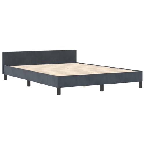 vidaXL Dunkelgraues Samtbettgestell 180 x 200 cm King Size mit Kristallknopf und gepolstertem Design. Stylisches Bett aus robustem Holz für Dein modernes Schlafzimmer. von vidaXL