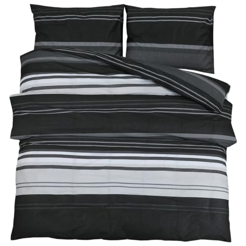 vidaXL Bettwäsche Set, Bettbezug in elegantem Look, Deckenbezug Kissenbezug mit verstecktem Knopfverschluss, Bettdeckenbezug Duvetbezug, Schwarz Weiß 200x200cm Baumwolle vidaXL Bettwäsche Set, Bettbezug in elegantem Look, Deckenbezug Kissenbezug mit verstecktem Knopfverschluss, Bettdeckenbezug Duvetbezug, Schwarz Weiß 200x200cm Baumwolle von vidaXL