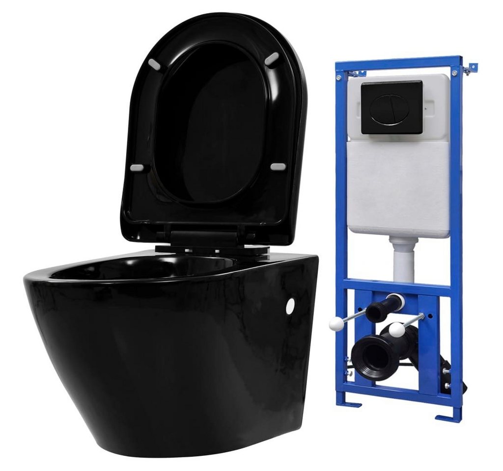 vidaXL Tiefspül-WC Hänge-Toilette mit Unterputzspülkasten Keramik Schwarz von vidaXL