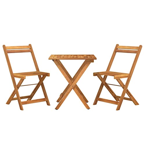 vidaXL Bistro Set 3-TLG., Klappbar Gartenmöbel Set, Essgruppe mit Holzrahmen, Balkonset Sitzgruppe Garnitur Klapptisch, Massivholz Akazie von vidaXL