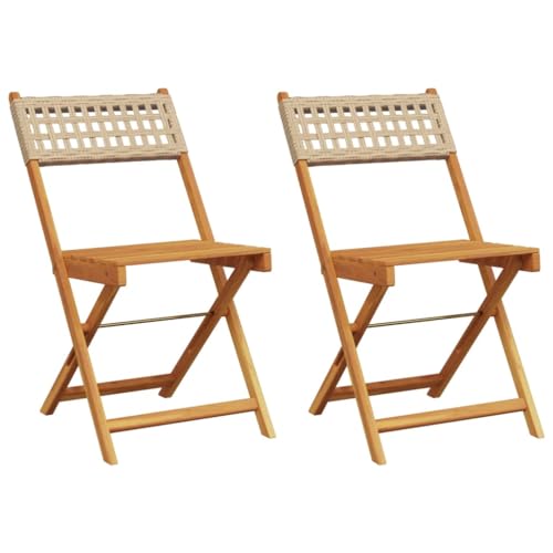 vidaXL Bistrostühle 2 STK., Bistrostuhl mit Rückenlehne, Stuhlset für Garten Balkon Terrasse, Gartenstuhl Gartenmöbel, Beige Massivholz Akazie Poly Rattan von vidaXL