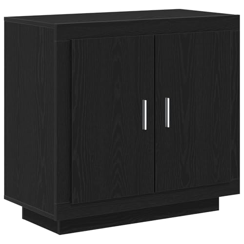 vidaXL Schwarzes Eichen-Buffet-Sideboard Aus Massivholz Modernes Design Mit Vielfältigem Stauraum, Scharniertüren & Regalen Ideal Für Esszimmer Möbel Wohnzimmer Rechteckig Innen von vidaXL