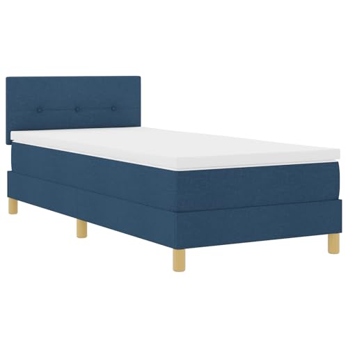 vidaXL Blaues Boxspringbett mit Matratze Gepolstert 90X200 cm modernes Design Stoff für Erwachsene Holzbeine einfache Montage und Komfortmatratze. Rahmen Schlafzimmermöbel Einzel vidaXL Blaues Boxspringbett mit Matratze Gepolstert 90X200 cm modernes Design Stoff für Erwachsene Holzbeine einfache Montage und Komfortmatratze. Rahmen Schlafzimmermöbel Einzel von vidaXL