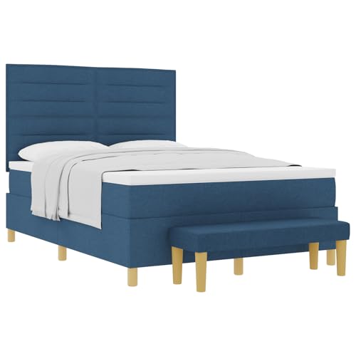 vidaXL Blaues Boxspringbett mit Matratze & Bank 140X200 cm Stoff Bezug Unterstützendes Design Ideal für Schlafzimmerplatzmöbel und Topper Schaum Zeitgenössisch Stylisch von vidaXL