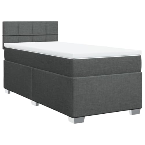 vidaXL Boxspringbett, Bett mit Kopfteil Matratze Matratzenauflage, Polsterbett Einzelbett für Schlafzimmer, Bettgestell mit Lattenrost, Dunkelgrau 100x200cm Stoff vidaXL Boxspringbett, Bett mit Kopfteil Matratze Matratzenauflage, Polsterbett Einzelbett für Schlafzimmer, Bettgestell mit Lattenrost, Dunkelgrau 100x200cm Stoff von vidaXL