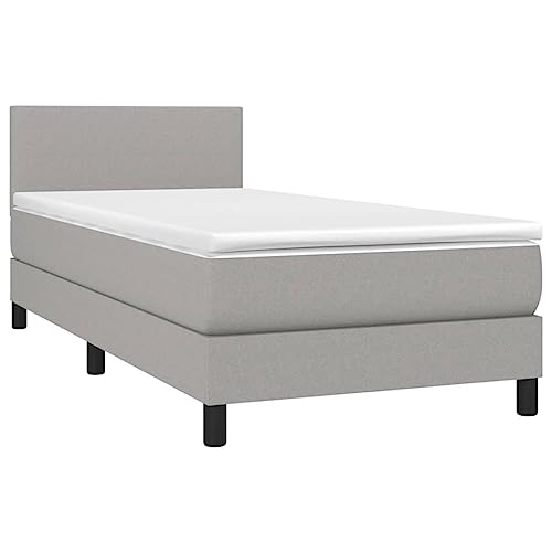 vidaXL Boxspringbett, Bett mit Matratze Kopfteil, Einzelbett Bettgestell mit Lattenrost, Polsterbett Bettrahmen, Hellgrau 90x200cm Stoff von vidaXL