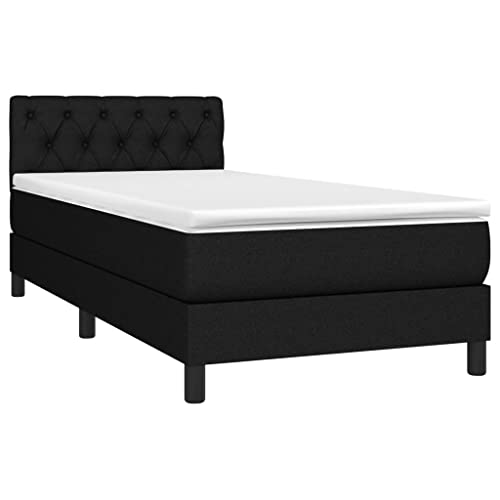 vidaXL Boxspringbett, Bett mit Matratze Kopfteil, Einzelbett Bettgestell mit Lattenrost, Polsterbett Bettrahmen, Schwarz 80x200cm Stoff von vidaXL