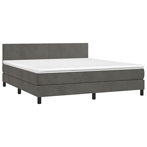 vidaXL Boxspringbett, Bett mit Matratze Kopfteil LED, Doppelbett Bettgestell mit Lattenrost, Polsterbett Bettrahmen, Dunkelgrau 160x200cm Samt von vidaXL