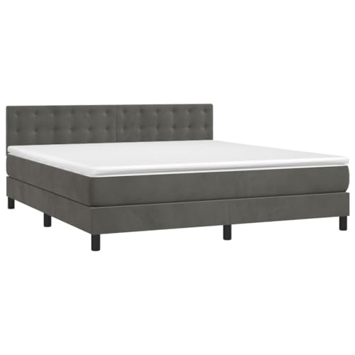 vidaXL Boxspringbett, Bett mit Matratze Kopfteil LED, Doppelbett Bettgestell mit Lattenrost, Polsterbett Bettrahmen, Dunkelgrau 160x200cm Samt von vidaXL