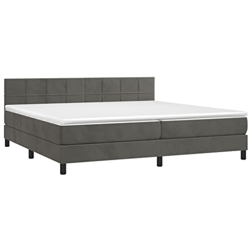 vidaXL Boxspringbett, Bett mit Matratze Kopfteil LED, Doppelbett Bettgestell mit Lattenrost, Polsterbett Bettrahmen, Dunkelgrau 200x200cm Samt von vidaXL