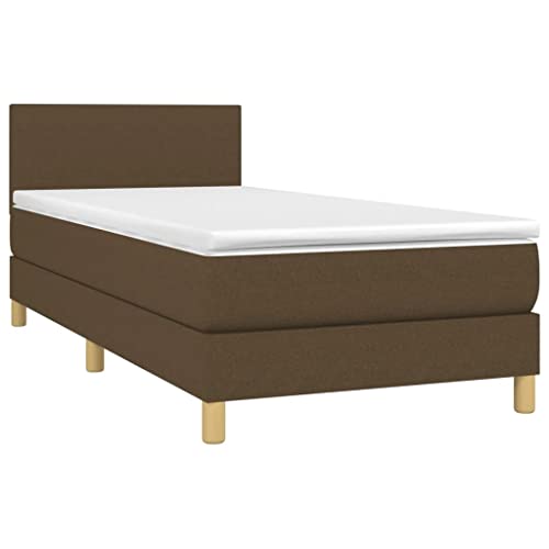 vidaXL Boxspringbett, Bettgestell mit Lattenrost, Bett Polsterbett mit Matratze, Einzelbett Schlafzimmerbett, Dunkelbraun 90x200cm Stoff von vidaXL