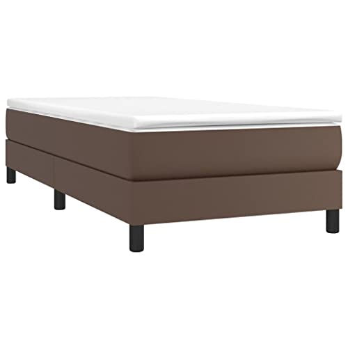 vidaXL Boxspringbett, Bettgestell mit Lattenrost, Bett Polsterbett mit Stützbeinen, Einzelbett Schlafzimmerbett, Braun 90x200cm Kunstleder von vidaXL