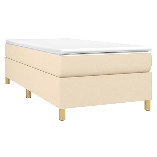 vidaXL Boxspringbett, Bettgestell mit Lattenrost, Bett Polsterbett mit Stützbeinen, Einzelbett Schlafzimmerbett, Creme 90x200cm Stoff von vidaXL