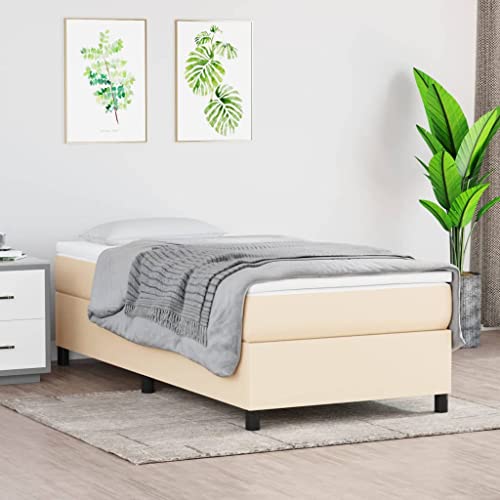 vidaXL Boxspringbett, Bettgestell mit Lattenrost, Bett Polsterbett mit Stützbeinen, Einzelbett Schlafzimmerbett, Creme 90x200cm Stoff von vidaXL