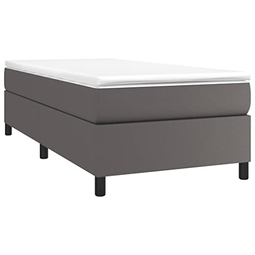 vidaXL Boxspringbett, Bettgestell mit Lattenrost, Bett Polsterbett mit Stützbeinen, Einzelbett Schlafzimmerbett, Grau 100x200cm Kunstleder von vidaXL