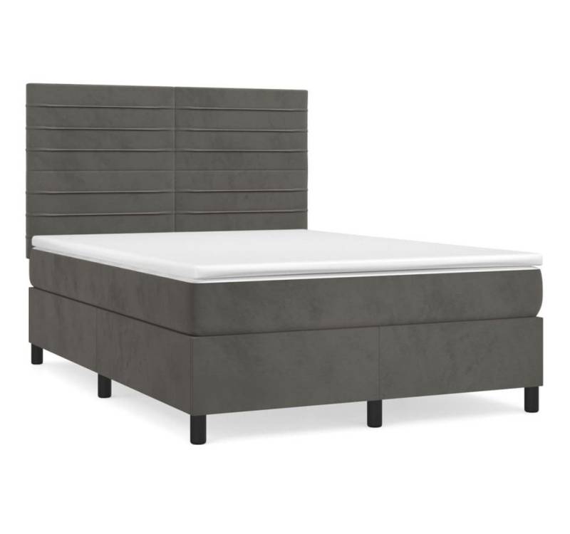 vidaXL Boxspringbett, Boxbett mit Matratze Dunkelgrau 140x190 cm Samt von vidaXL