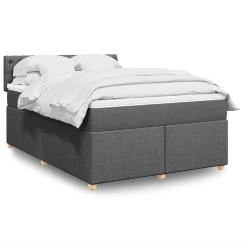 vidaXL Boxspringbett, Doppelbett mit LED Matratze Matratzenauflage, Bettgestell mit Lattenrost Kopfteil, Polsterbett Bett für Schlafzimmer, Dunkelgrau 140x200cm Stoff vidaXL Boxspringbett, Doppelbett mit LED Matratze Matratzenauflage, Bettgestell mit Lattenrost Kopfteil, Polsterbett Bett für Schlafzimmer, Dunkelgrau 140x200cm Stoff von vidaXL