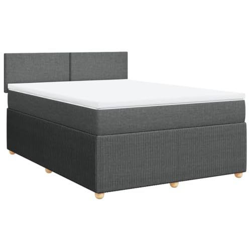 vidaXL Boxspringbett, Doppelbett mit Matratze Matratzenauflage, Bettgestell mit Kopfteil, Polsterbett Bett für Schlafzimmer, Dunkelgrau 140x190cm Stoff vidaXL Boxspringbett, Doppelbett mit Matratze Matratzenauflage, Bettgestell mit Kopfteil, Polsterbett Bett für Schlafzimmer, Dunkelgrau 140x190cm Stoff von vidaXL