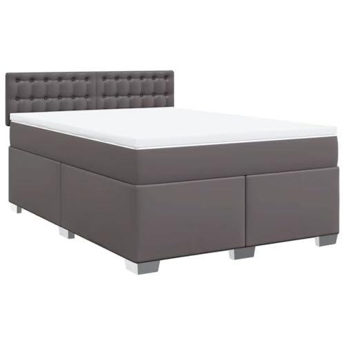 vidaXL Boxspringbett, Polsterbett Bett mit Matratze, Bettgestell mit Kopfteil Lattenrost, Doppelbett für Schlafzimmer, Grau 160x200cm Kunstleder vidaXL Boxspringbett, Polsterbett Bett mit Matratze, Bettgestell mit Kopfteil Lattenrost, Doppelbett für Schlafzimmer, Grau 160x200cm Kunstleder von vidaXL