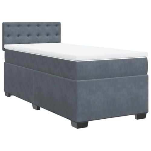 vidaXL Boxspringbett, Polsterbett Bett mit Matratze, Bettgestell mit Kopfteil Lattenrost, Einzelbett für Schlafzimmer, Dunkelgrau 100x200cm Samt von vidaXL