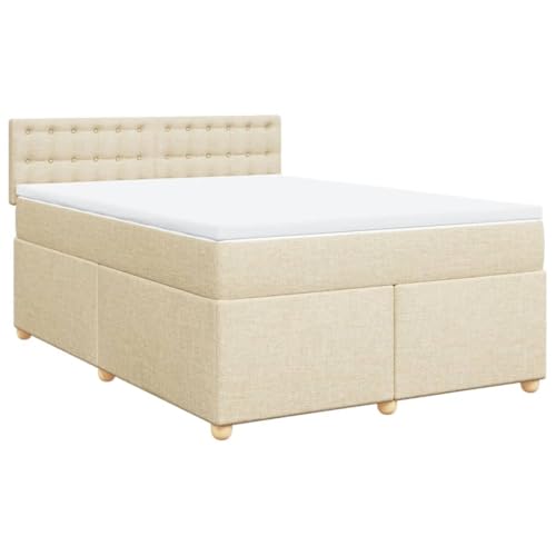 vidaXL Boxspringbett, Polsterbett Bett mit Matratze Matratzenauflage, Bettgestell mit Kopfteil Lattenrost, Doppelbett für Schlafzimmer, Creme 140x200cm Stoff von vidaXL