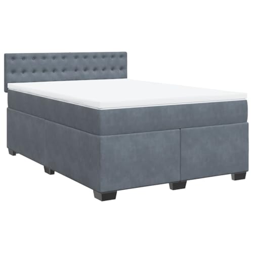 vidaXL Boxspringbett, Polsterbett Bett mit Matratze Matratzenauflage, Bettgestell mit Kopfteil Lattenrost, Doppelbett für Schlafzimmer, Dunkelgrau 160x200cm Samt von vidaXL
