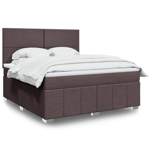 vidaXL Boxspringbett, Polsterbett mit Matratze LED-Streifen, Bett mit Kopfteil, Bettgestell Doppelbett für Schlafzimmer, Dunkelbraun 180x200cm Stoff von vidaXL