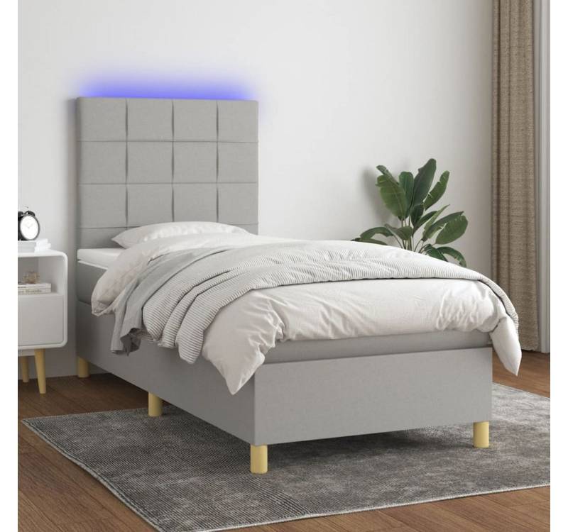 vidaXL Boxspringbett Bett Boxspringbett mit Matratze & Topper & LED (100 x 200 cm, Quadrate, Hellgrau), mit LED von vidaXL