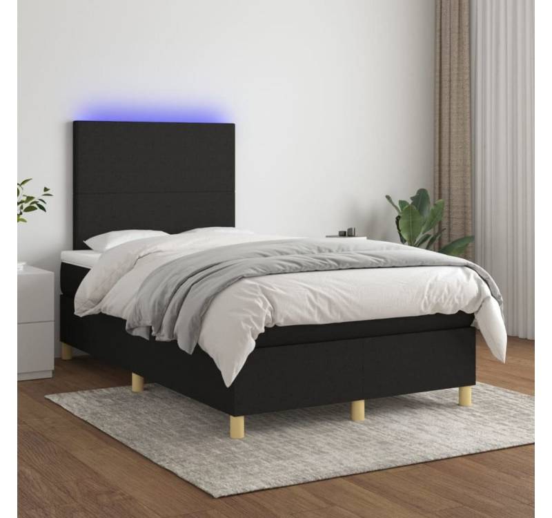 vidaXL Boxspringbett Bett Boxspringbett mit Matratze & Topper & LED (120 x 200 cm, Schlichtes Design, Schwarz), mit LED von vidaXL