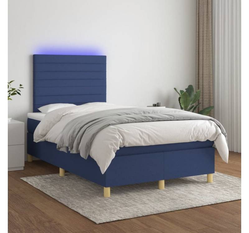 vidaXL Boxspringbett Bett Boxspringbett mit Matratze & Topper & LED (120 x 200 cm, Streifen Horizontal, Blau), mit LED von vidaXL