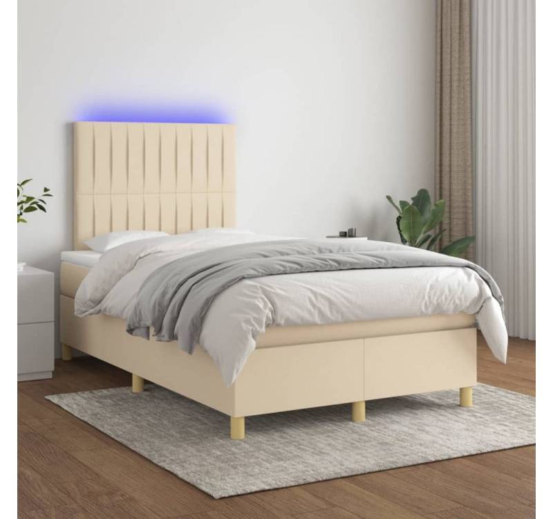 vidaXL Boxspringbett Bett Boxspringbett mit Matratze & Topper & LED (120 x 200 cm, Streifen Vertikal, Creme), mit LED von vidaXL