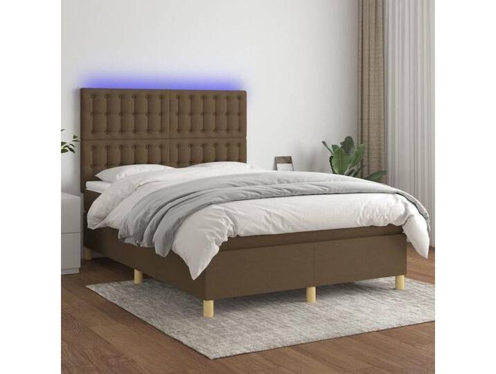 vidaXL Boxspringbett (140 x 190 cm, Knopfheftung Parallel; Braun), mit LED, braun, Braun von vidaXL