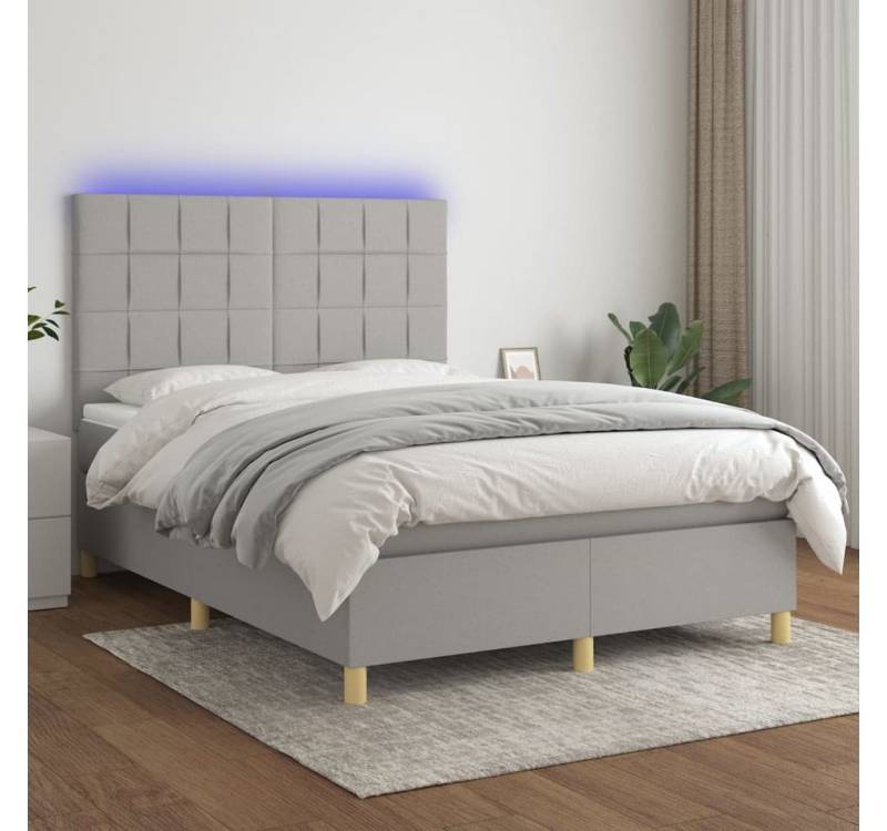 vidaXL Boxspringbett Bett Boxspringbett mit Matratze & Topper & LED (140 x 190 cm, Quadrate, Hellgrau), mit LED von vidaXL
