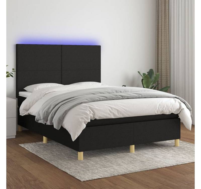vidaXL Boxspringbett Bett Boxspringbett mit Matratze & Topper & LED (140 x 190 cm, Schlichtes Design, Schwarz), mit LED von vidaXL